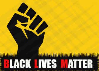 Banner template Black lives matter Black fist on a yellow background. Vector image. Use it for your own text.