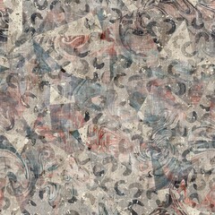 Chic formal grungy geometric shapes texture seamless pattern. High quality illustration. Strange abstract geo design in a trendy posh exotic style. Grainy fabric texture overlay.