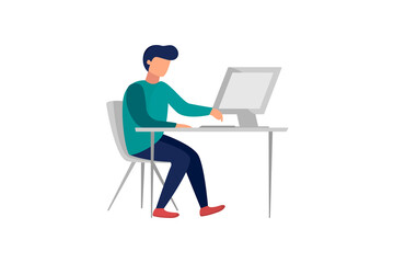 Fototapeta na wymiar Sitting Man Working On Laptop - Stock Vector Illustration