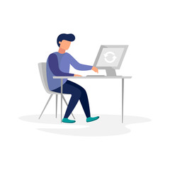 Fototapeta na wymiar Sitting Man Working On Laptop - Stock Vector Illustration