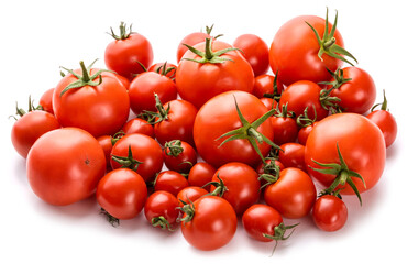 Tomatoes with sepals of different sizes on a white background