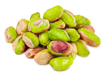 pistachio peeled isolated on white background, clipping path, full depth of field