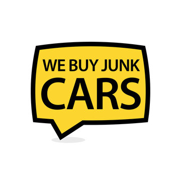 We Buy Junk Cars speech bubble icon. Clipart image isolated on white background.
