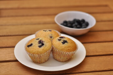 Blueberry muffins on a plate