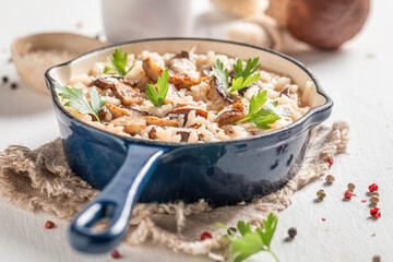 Tasty risotto with boletus mushrooms and parsley