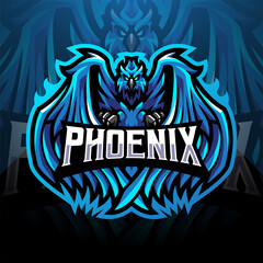 Blue phoenix esport mascot logo design © Visink.art