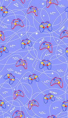 Colorful vector pattern illustration of video game controls in stripped style.