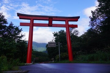 Fototapeta na wymiar 蔵王エコーライン入口、蔵王大権現大鳥居/Shrine gate of Zao Echo Line in Japan