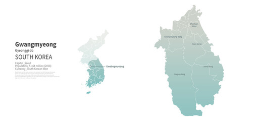 Gwangmyeong-si map. Map by Administrative Region of Korea.