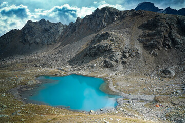 Mountain blue lakes of the Caucasus. Big lake sofia, against the backdrop of rocky mountains