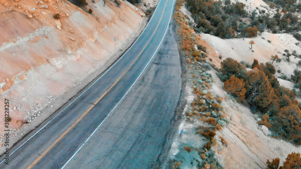 Poster Mountain road through the canyon, aerial view