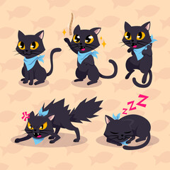 Fototapeta premium Cartoon black cat with blue bandana