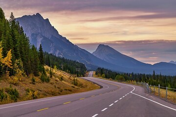 Sunrise Drive Through An Autumn Mountain Park