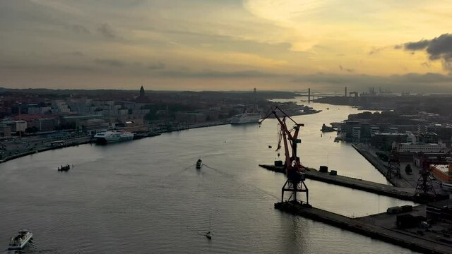 Sunset over Gothenburg, a major city in Sweden, is situated off the G&ouml;ta &auml;lv river on the country's west coast. An important seaport. 