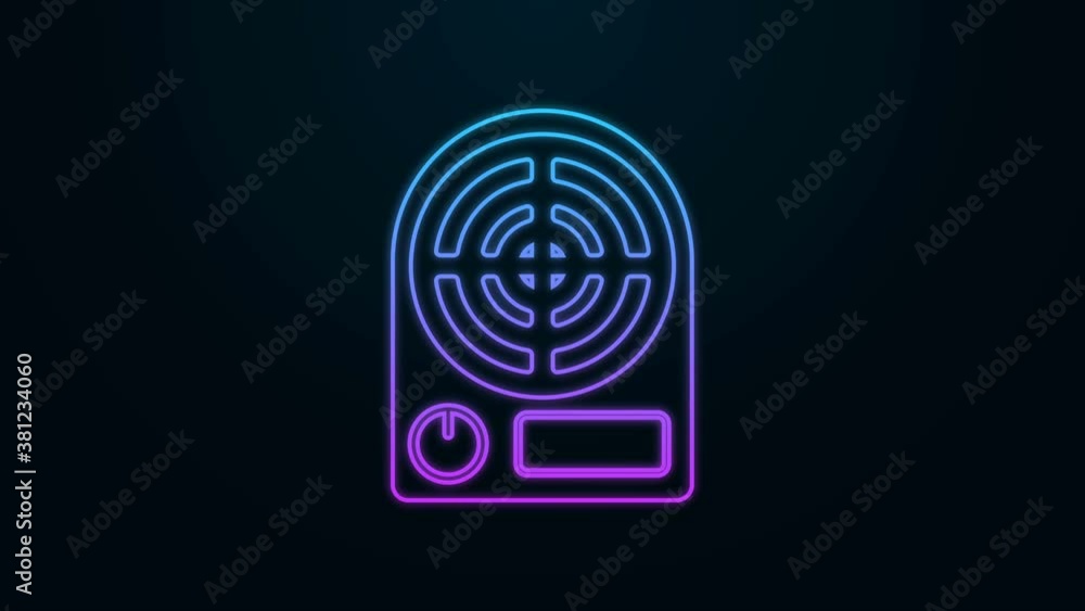 Canvas Prints Glowing neon line Electric heater icon isolated on black background. Infrared floor heater with remote control. House climate control. 4K Video motion graphic animation