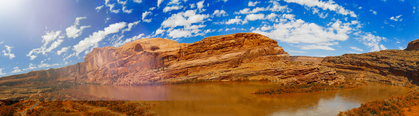 Aerial view of Colorado river and mountains near Moab, Utah