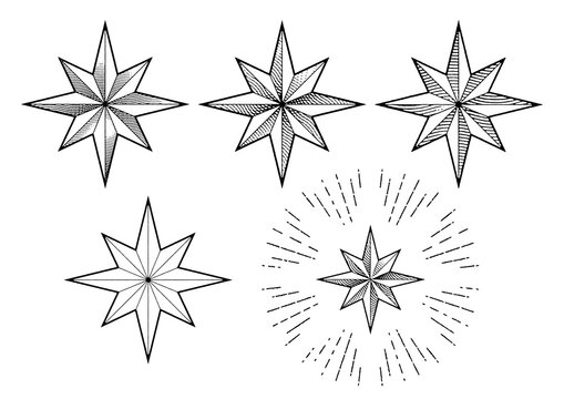 手描きのキラキラ星 vintage engraving 8 pointed Christmas star