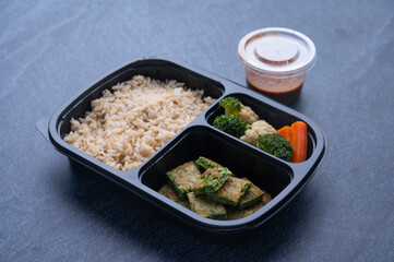 khao khluk kapi (Thai traditional shrimp rice) in rice box, local food of Thailand