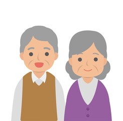 Elderly couple happy smiling isolated on white background, cartoon comic vector illustration