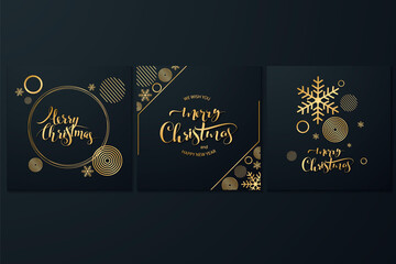 Merry christmas pink copper template set with holiday reindeer and xmas bronze elements in low poly style. Ideal for greeting card, poster or web design.