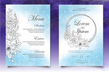 Beautiful floral wedding invitation template with hand drawn style