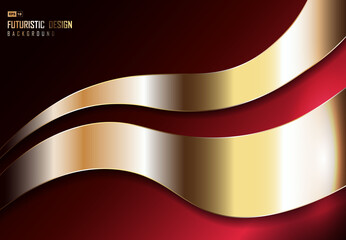 Obraz premium Abstract glossy gold design wave on gradient red premium background. illustration vector eps10