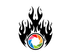 Camera lens photography with fire flame
