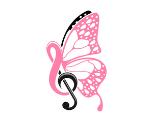 G clef music note with beauty butterfly wings