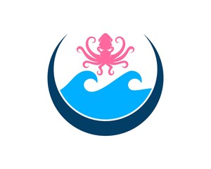 Water wave with pink octopus