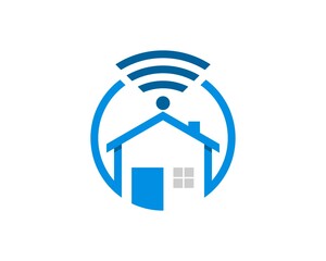 Circle shape with house and wifi symbol