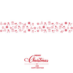 Happy New Year or Christmas card with Xmas decorations. Vector