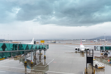 airport in rain