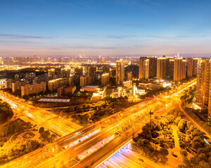 Fototapeta na wymiar city road interchange and skyline in xinan