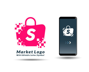 online shop logo design template. vector illustration. vector bag with customized letter