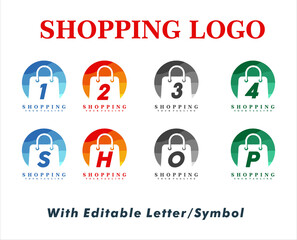  vector bag with customized letter. Set of online shopping logo design template. store. retail. grocery