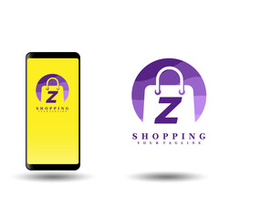 Abstract online shop logo design template. Shopping bag with Letter S