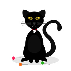 Black cat and sweets. Halloween themed illustration