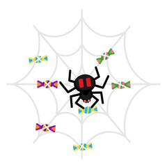 Spider and candy on the web. Halloween themed illustration