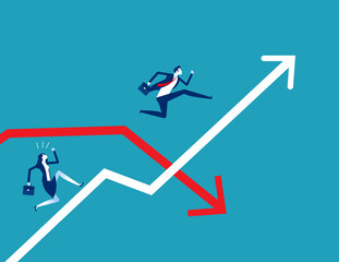 Business person jumping pass the arrow graph