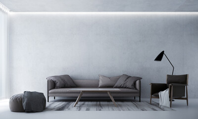 Minimal cozy mock up interior design of living room and concrete wall background