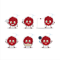 Cartoon character of mashed cranberry with various chef emoticons