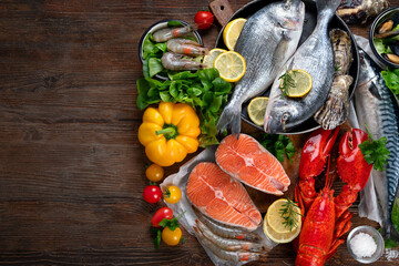 Fresh fish and seafood with vegetables