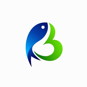 letter b logo with fish vector