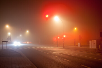 traffic lights in thick fog