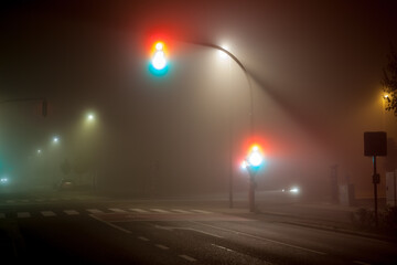 traffic lights in thick fog