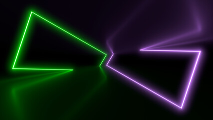 Neon lights on a black background. Reflections on the floor. 3d rendering image.