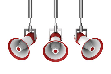 Naklejka premium three megaphones on white background. Isolated 3D illustration