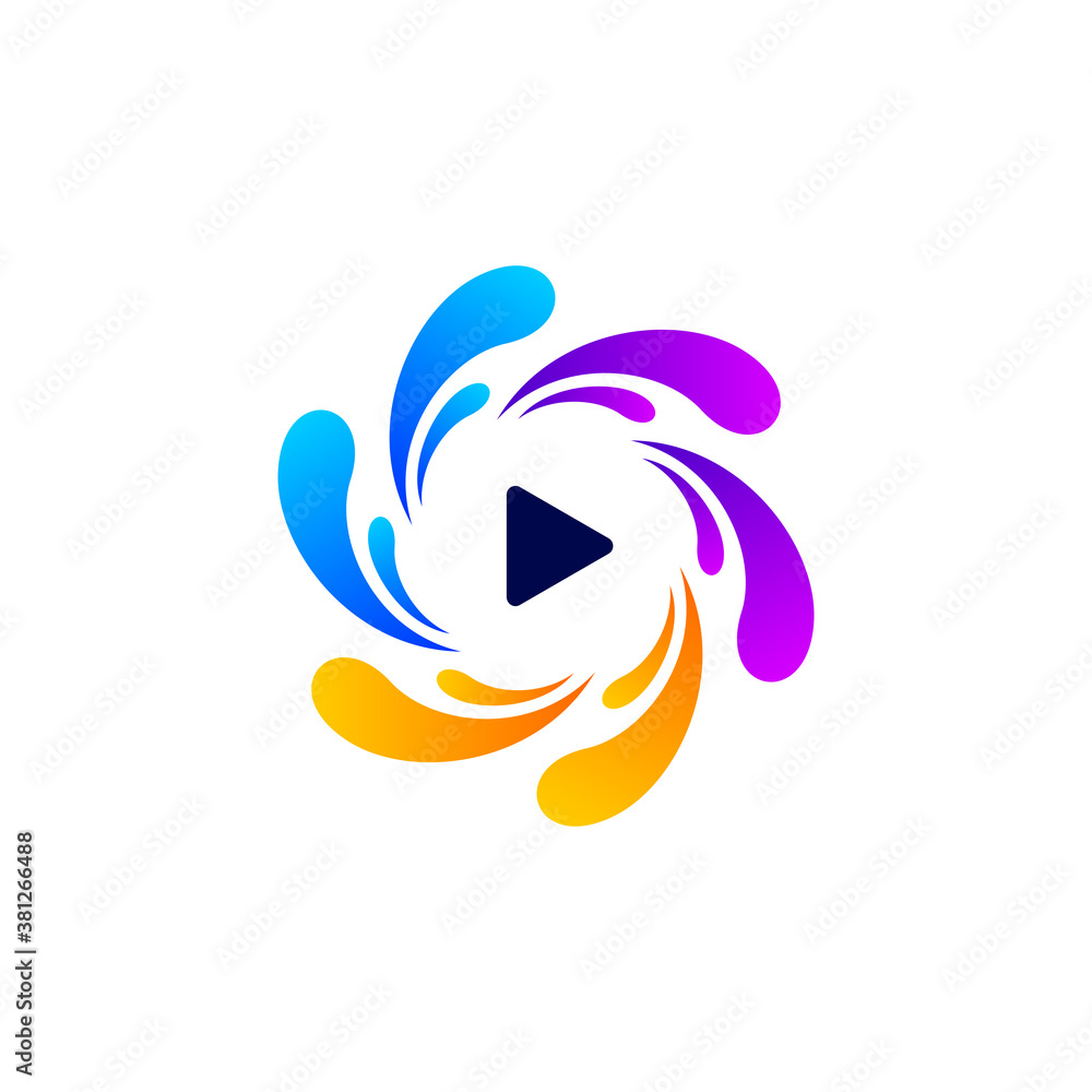 Wall mural playbutton and colorful water splash logo design