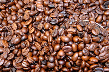 Close up coffee beans background and texture 