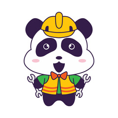 cute panda service man cartoon illustration